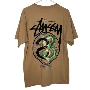 Stussy Tokyo Dragon Print Light Brown Short Sleeve Tee Size M/L